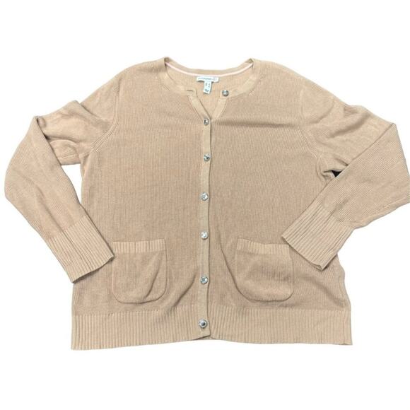 Isaac Mizrahi Live! Tan Button Down Cardigan Women’s Large - Picture 1 of 7